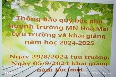 Thông báo quý phụ huynh MN Hoa Mai ngày tựu trường và khai giảng năm học 2024-2025